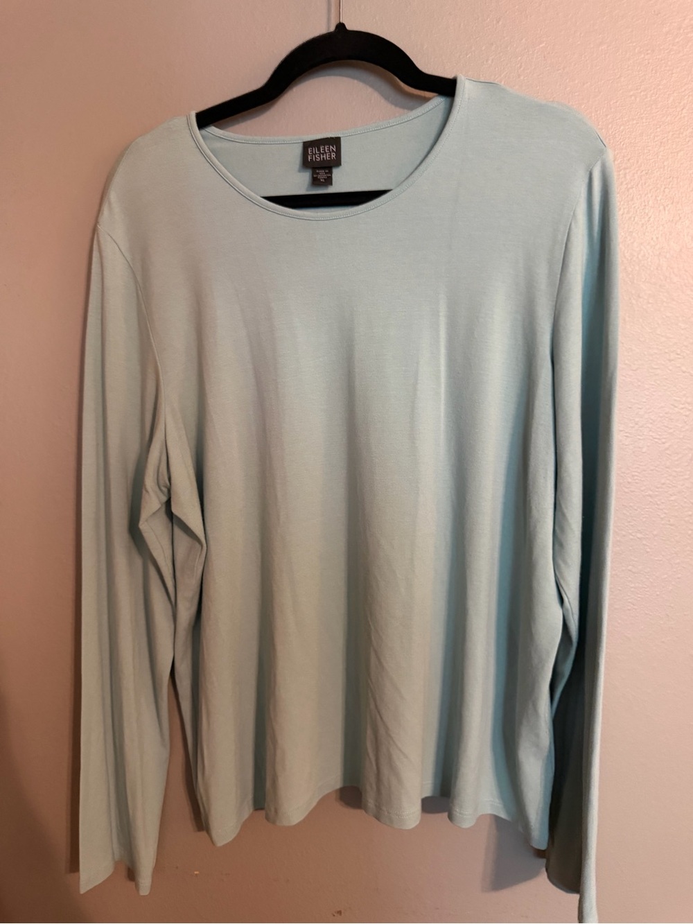 Eileen Fisher Light Aqua Long-Sleeve Crewneck Top